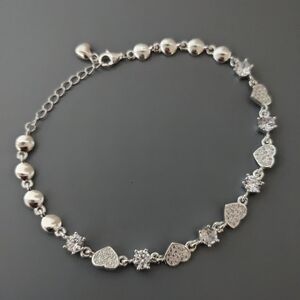 Lingna Jewelry 925 Sterling Silver Bracelet – Pave Heart Charms & Sparkling New